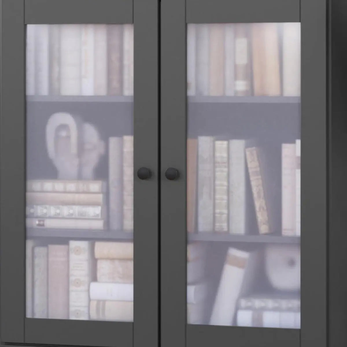 36" Gray Solid Wood Adjustable Three Tier Library Bookcase with Two Doors Homeroots Office