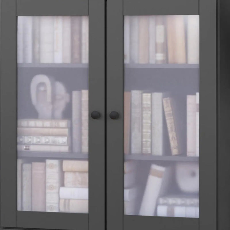 36" Gray Solid Wood Adjustable Three Tier Library Bookcase with Two Doors Homeroots Office