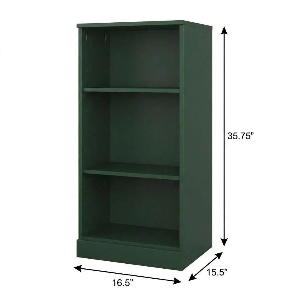36" Green Solid Wood Adjustable Three Tier Library Bookcase Homeroots Office