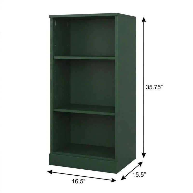 36" Green Solid Wood Adjustable Three Tier Library Bookcase Homeroots Office