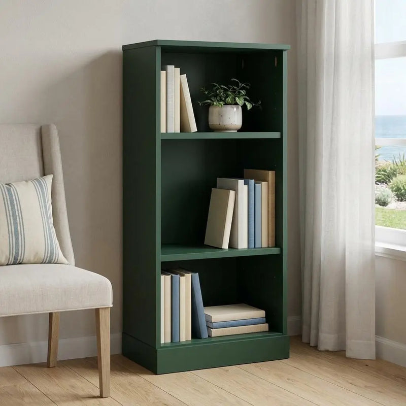 36" Green Solid Wood Adjustable Three Tier Library Bookcase Homeroots Office