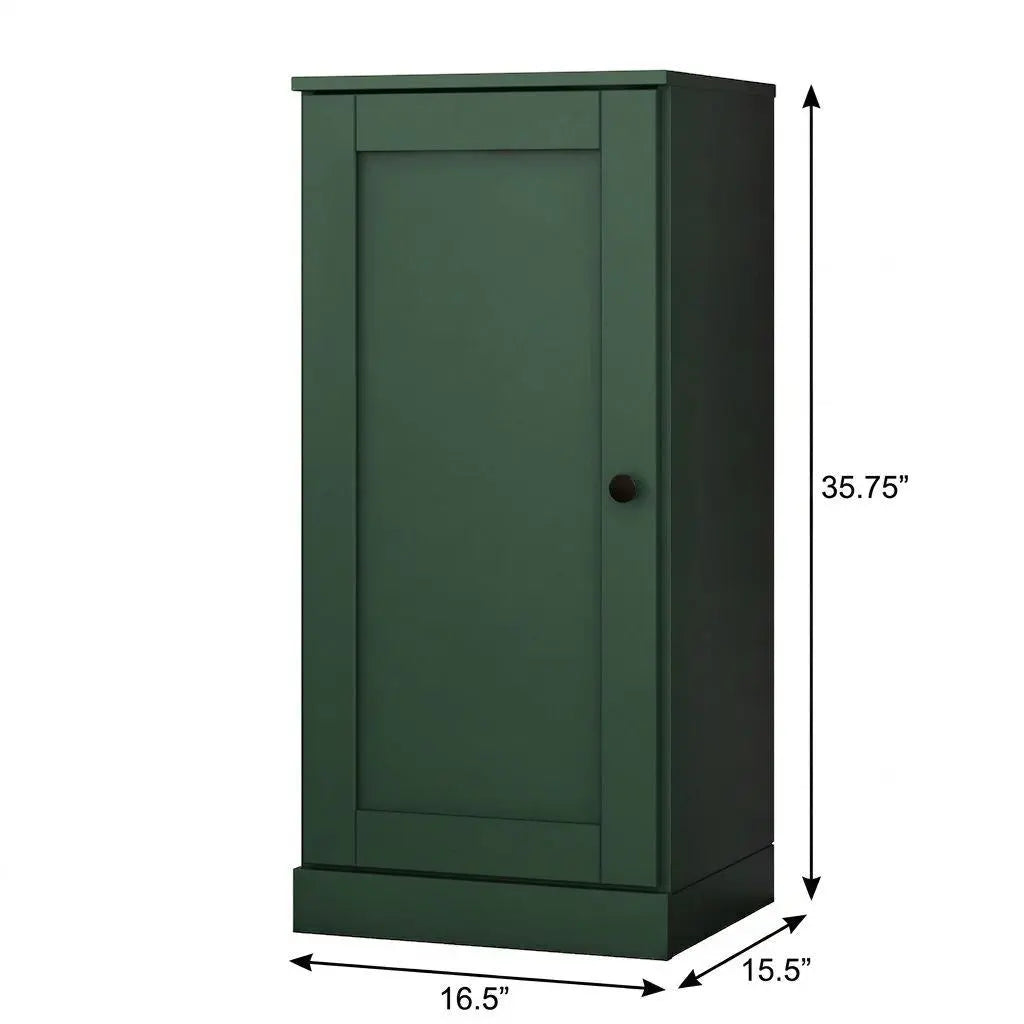 36" Green Solid Wood Adjustable Three Tier Library Bookcase with One Door Homeroots Office