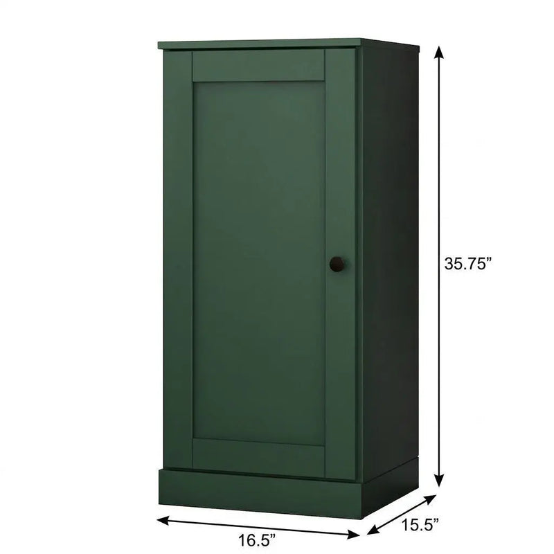 36" Green Solid Wood Adjustable Three Tier Library Bookcase with One Door Homeroots Office