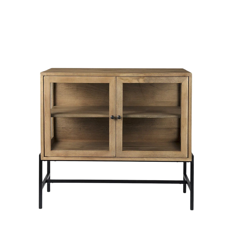 36" Natural Solid Wood Sideboard with Two Glass Doors Homeroots Kitchen & Dining