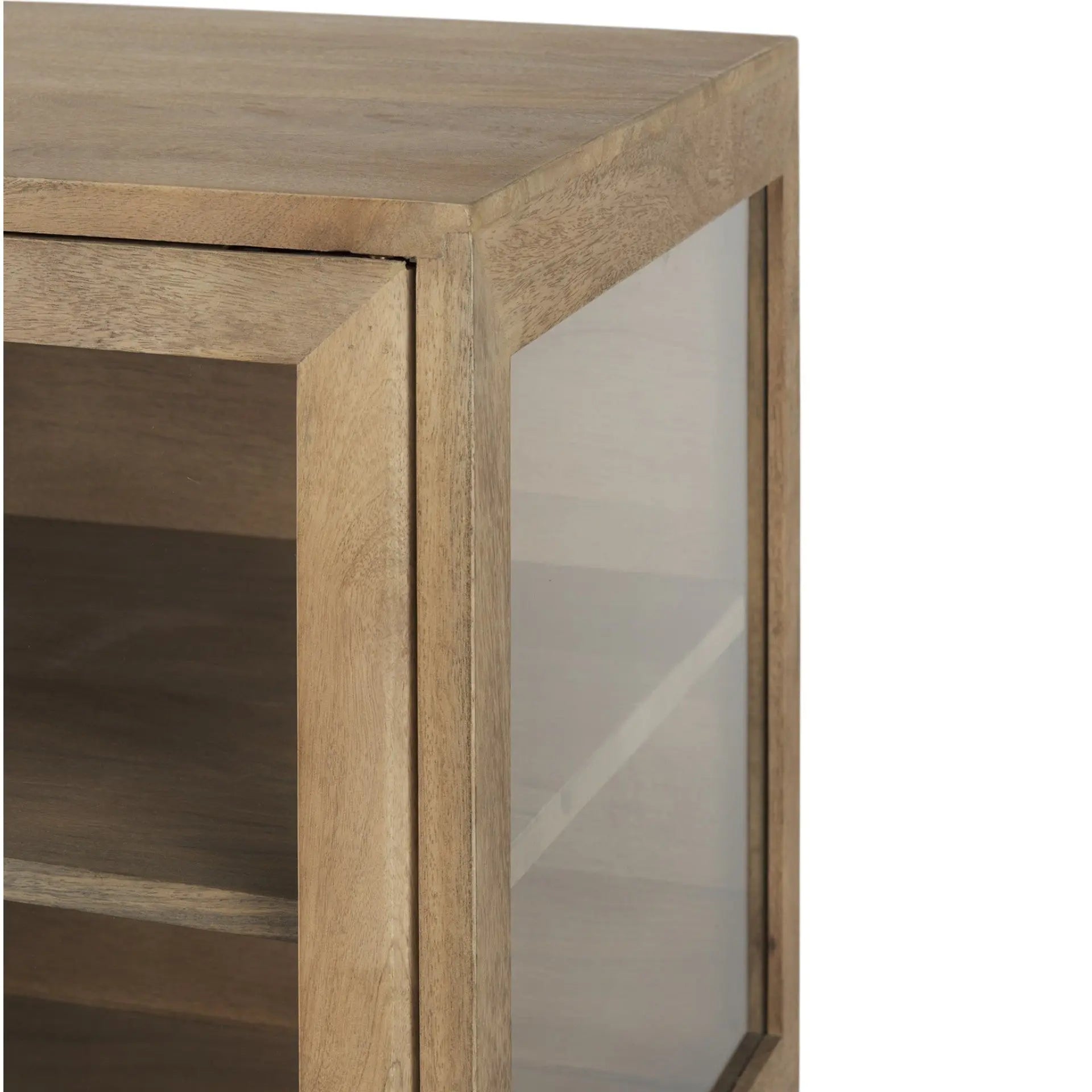 36" Natural Solid Wood Sideboard with Two Glass Doors Homeroots Kitchen & Dining