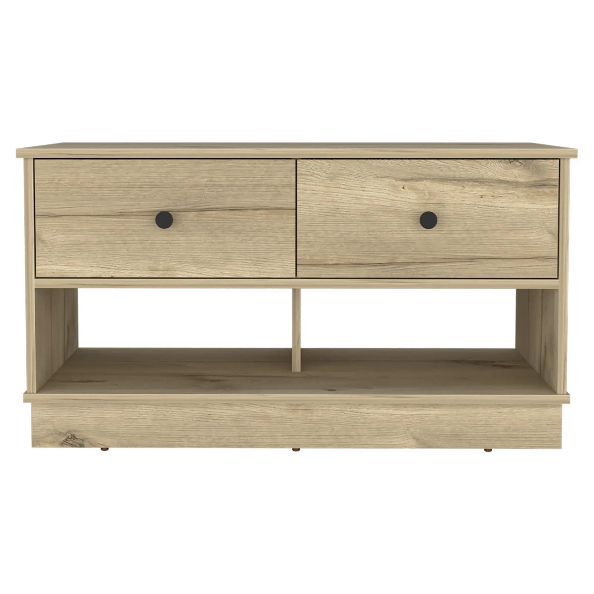 36" Natural and Oak Wood Storage Bench With Drawers Shoe Storage And Shelves Homeroots Living Room
