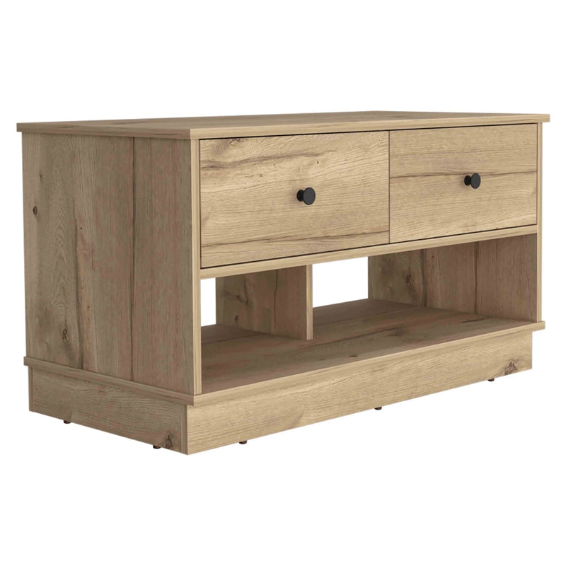 36" Natural and Oak Wood Storage Bench With Drawers Shoe Storage And Shelves Homeroots Living Room