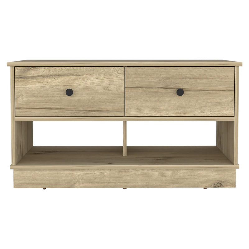 36" Natural and Oak Wood Storage Bench With Drawers Shoe Storage And Shelves Homeroots Living Room