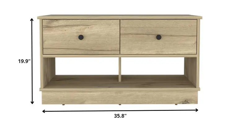 36" Natural and Oak Wood Storage Bench With Drawers Shoe Storage And Shelves Homeroots Living Room
