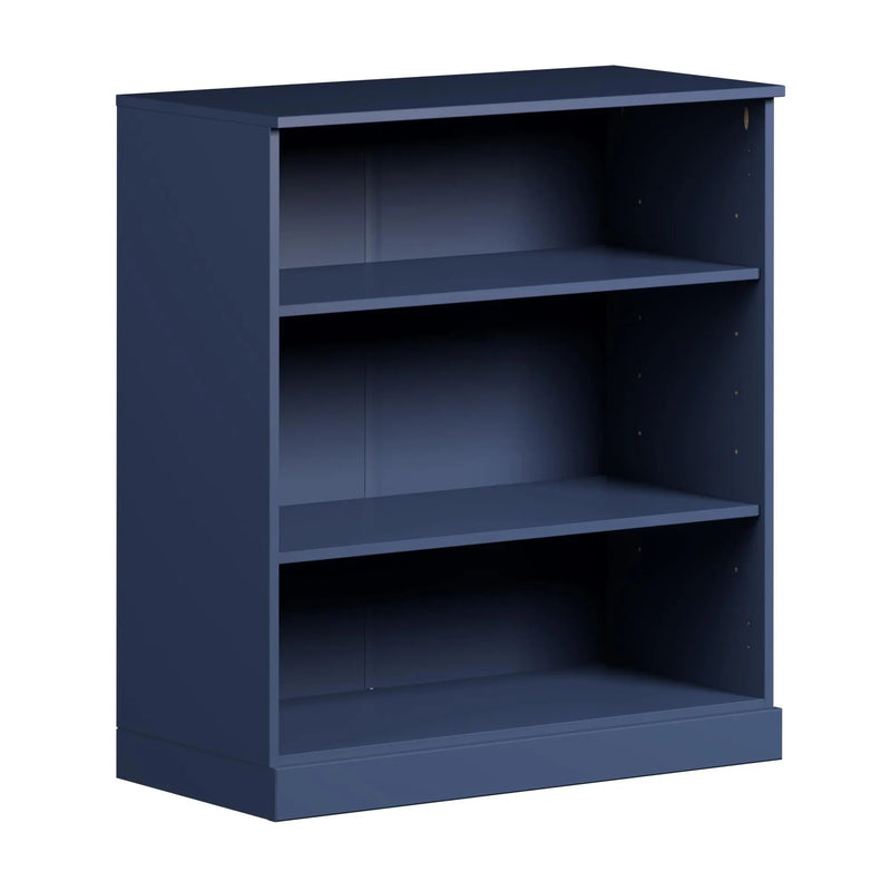 36" Navy Blue Solid Wood Adjustable Three Tier Library Bookcase Homeroots Office