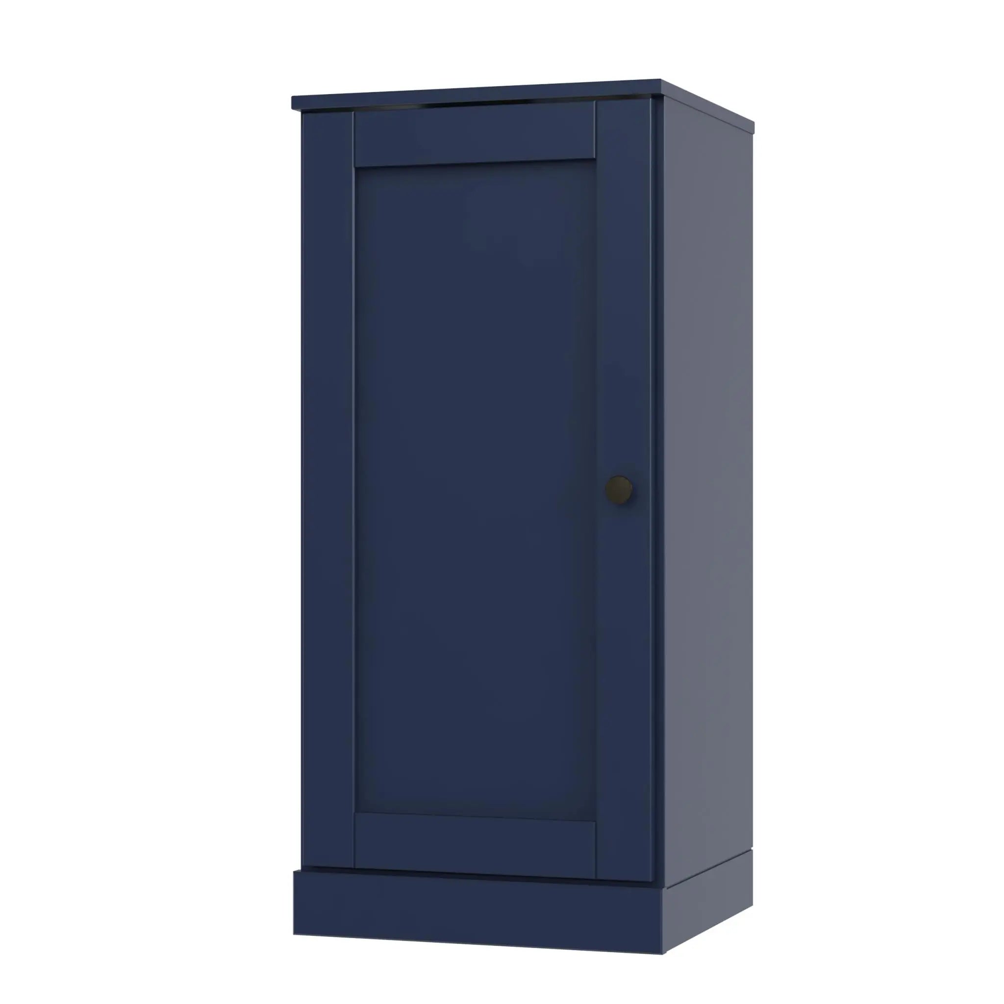 36" Navy Blue Solid Wood Adjustable Three Tier Library Bookcase with One Door Homeroots Office