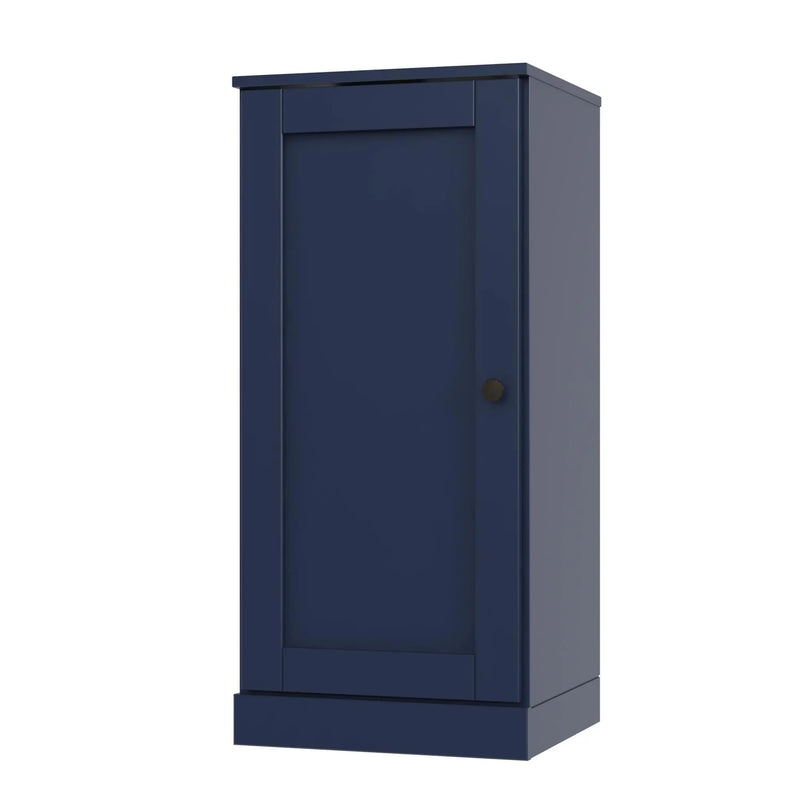 36" Navy Blue Solid Wood Adjustable Three Tier Library Bookcase with One Door Homeroots Office