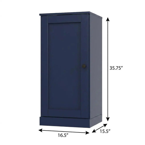 36" Navy Blue Solid Wood Adjustable Three Tier Library Bookcase with One Door Homeroots Office
