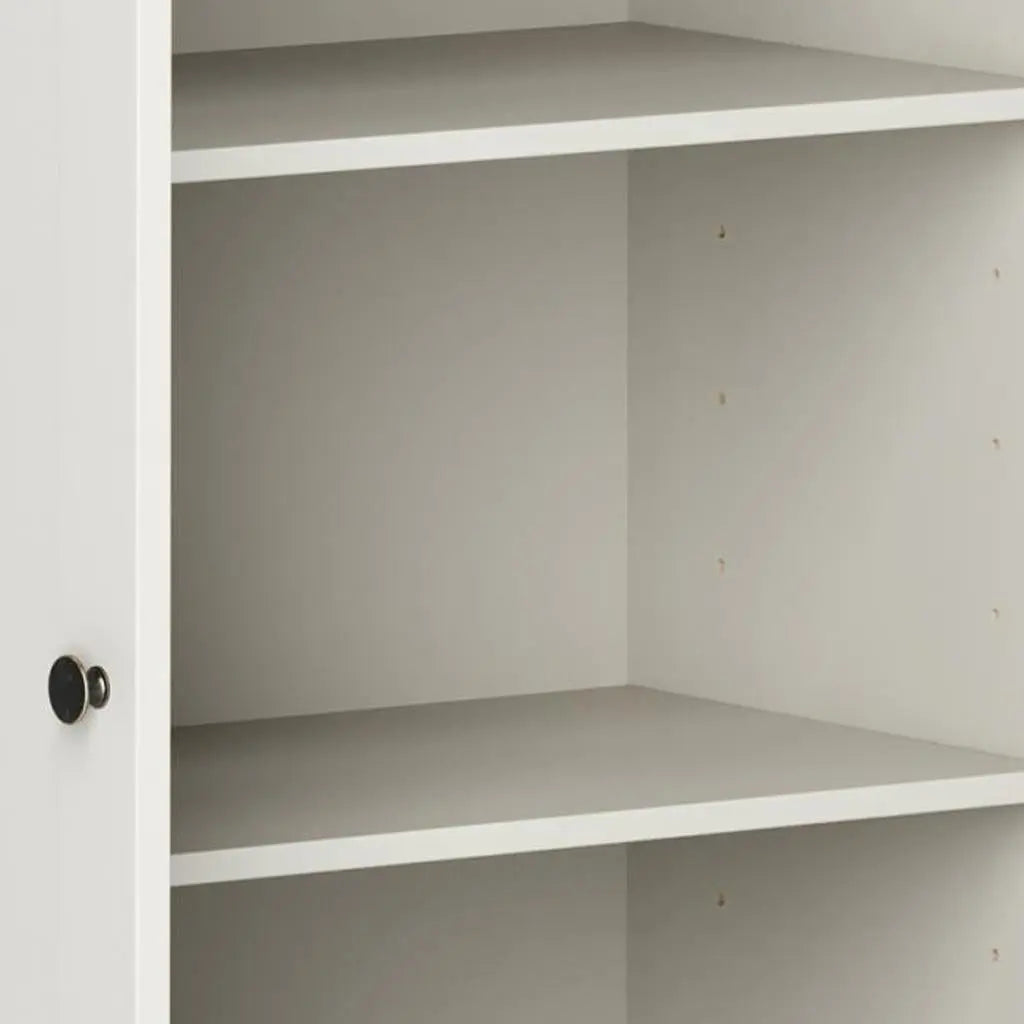 36" Off White Solid Wood Adjustable Three Tier Library Bookcase with Two Doors Homeroots Office