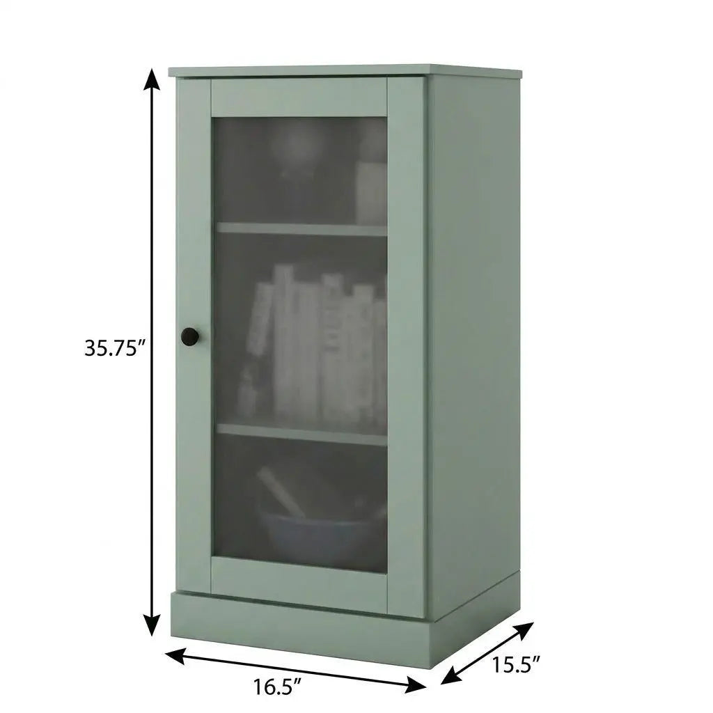 36" Sage Solid Wood Adjustable Three Tier Library Bookcase with One Door Homeroots Office