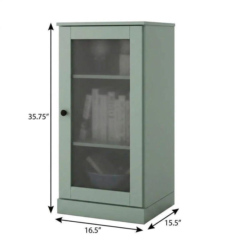 36" Sage Solid Wood Adjustable Three Tier Library Bookcase with One Door Homeroots Office