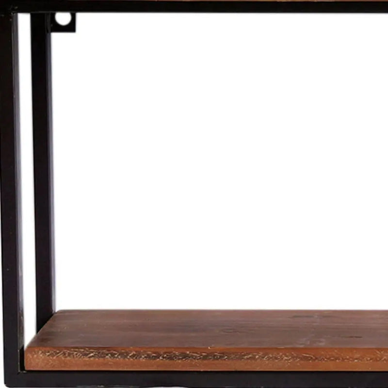 36" Set Of Two Black And Brown Wood And Metal Two Level Accent Shelf Homeroots Organization