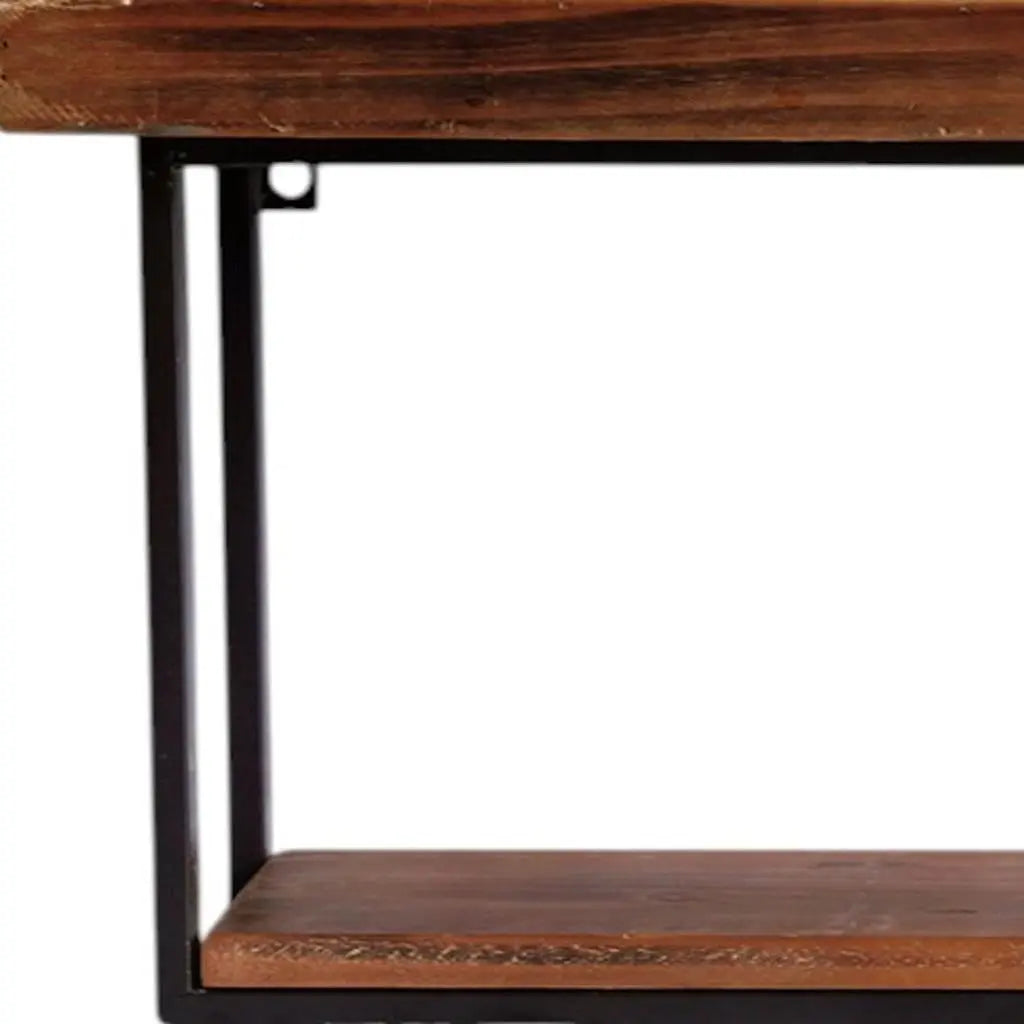 36" Set Of Two Black And Brown Wood And Metal Two Level Accent Shelf Homeroots Organization