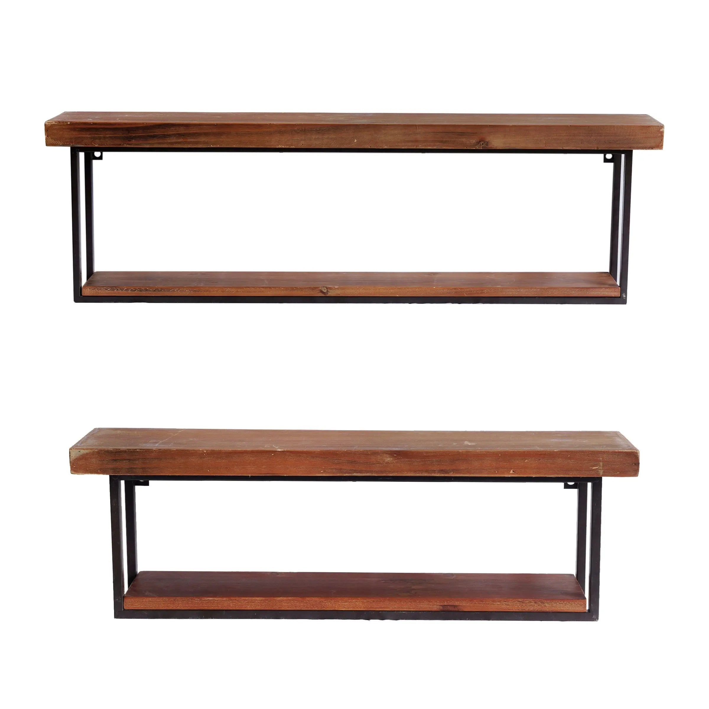 36" Set Of Two Black And Brown Wood And Metal Two Level Accent Shelf Homeroots Organization