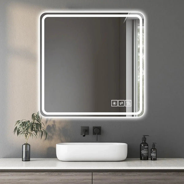 36" Silver Square Lighted Frameless Bathroom Vanity Mirror Homeroots Bed & Bath
