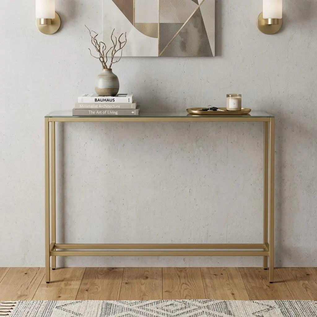 36" Silver and Gold Mirrored Glass Console Table Homeroots Living Room