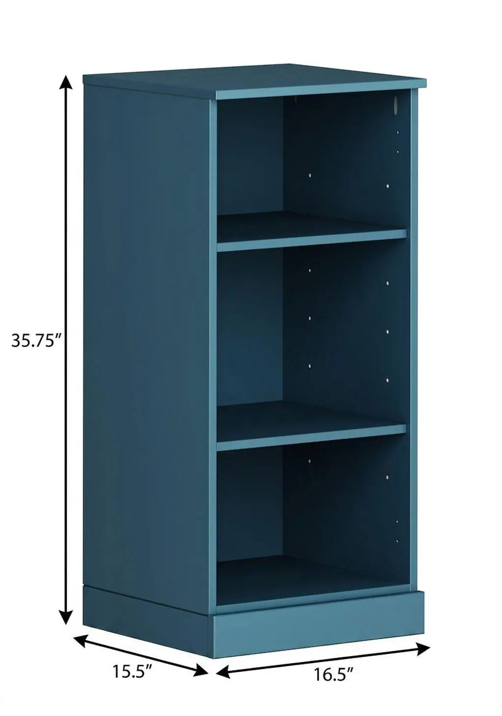 36" Teal Blue Solid Wood Adjustable Three Tier Library Bookcase Homeroots Office