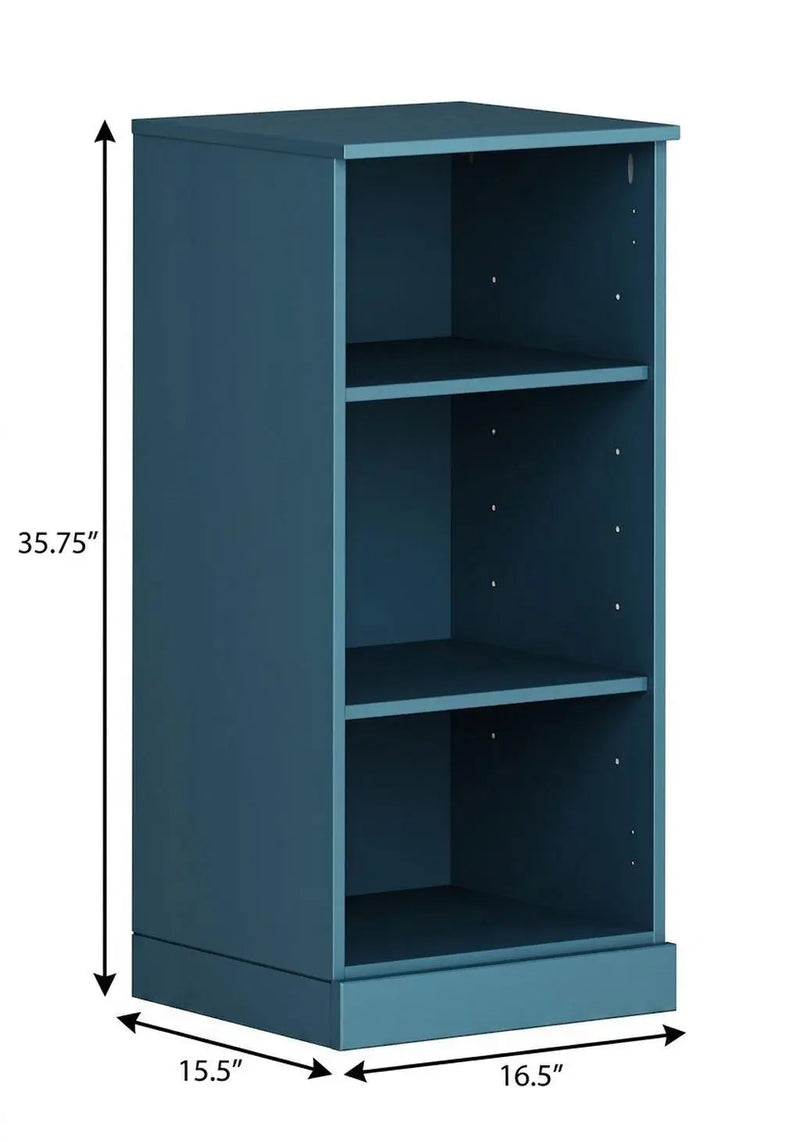 36" Teal Blue Solid Wood Adjustable Three Tier Library Bookcase Homeroots Office
