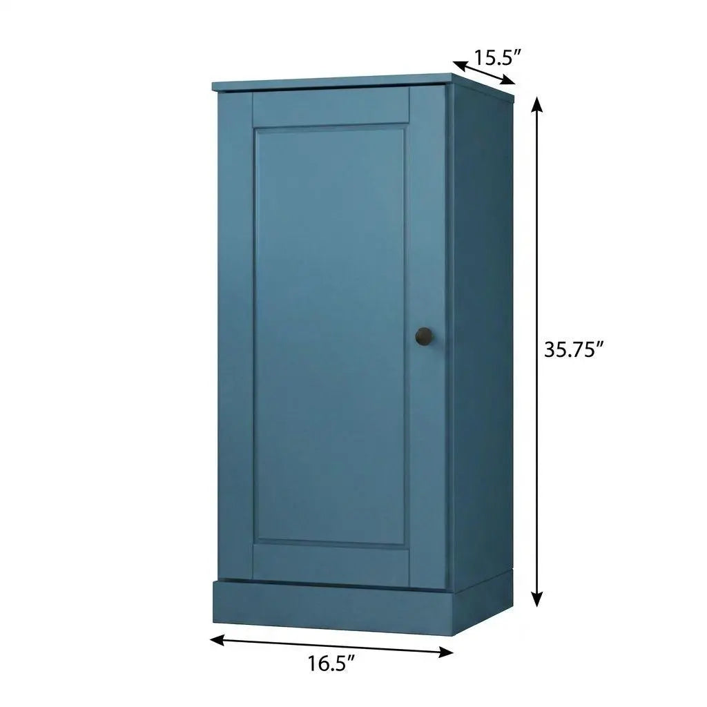 36" Teal Blue Solid Wood Adjustable Three Tier Library Bookcase with One Door Homeroots Office