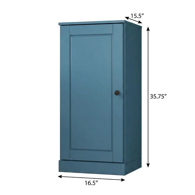 36" Teal Blue Solid Wood Adjustable Three Tier Library Bookcase with One Door Homeroots Office