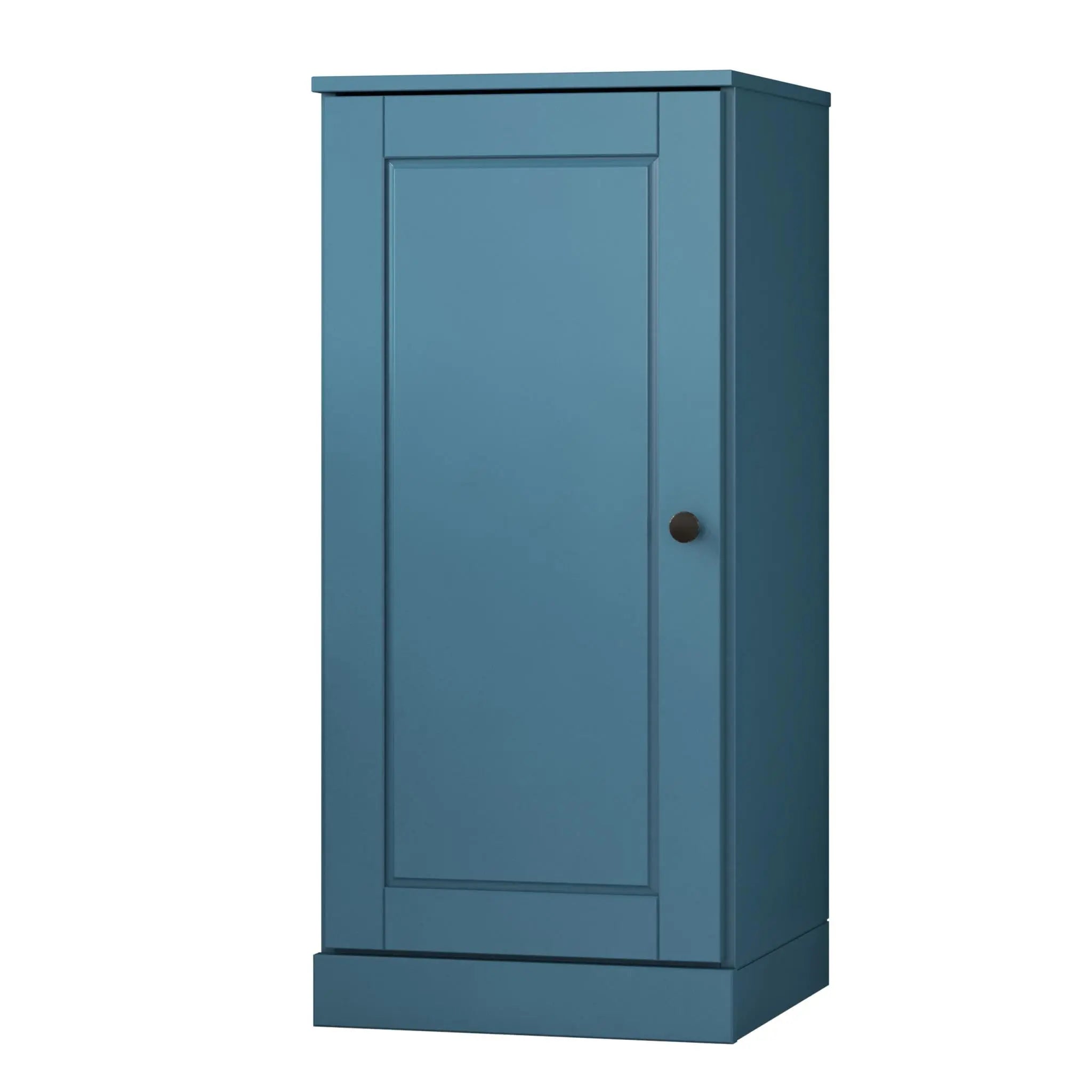 36" Teal Blue Solid Wood Adjustable Three Tier Library Bookcase with One Door Homeroots Office