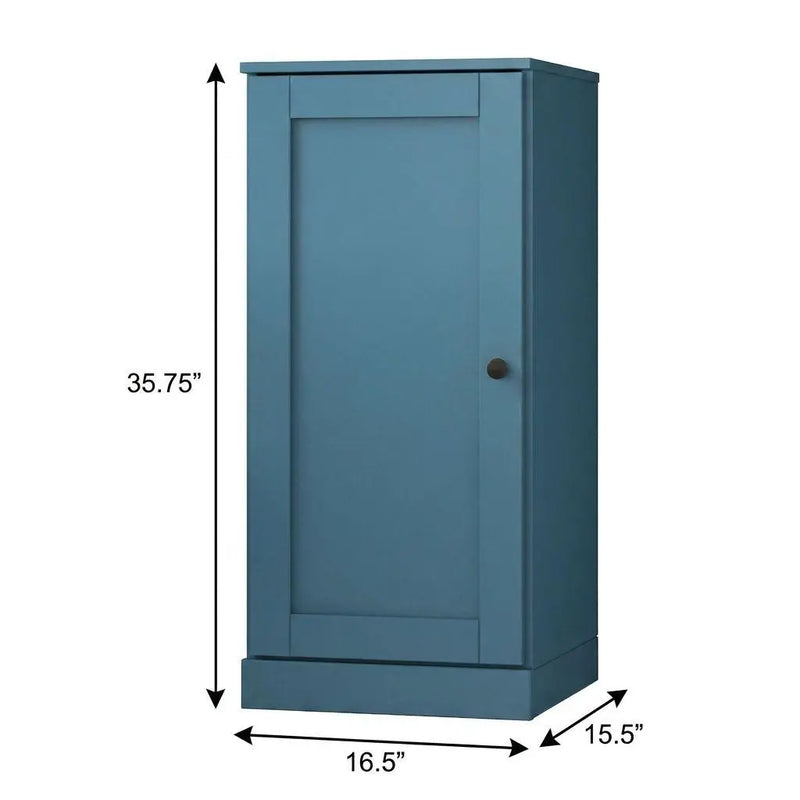 36" Teal Blue Solid Wood Adjustable Three Tier Library Bookcase with One Door Homeroots Office