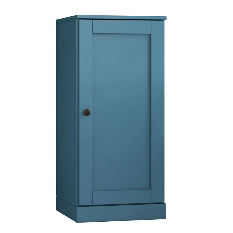 36" Teal Blue Solid Wood Adjustable Three Tier Library Bookcase with One Door Homeroots Office