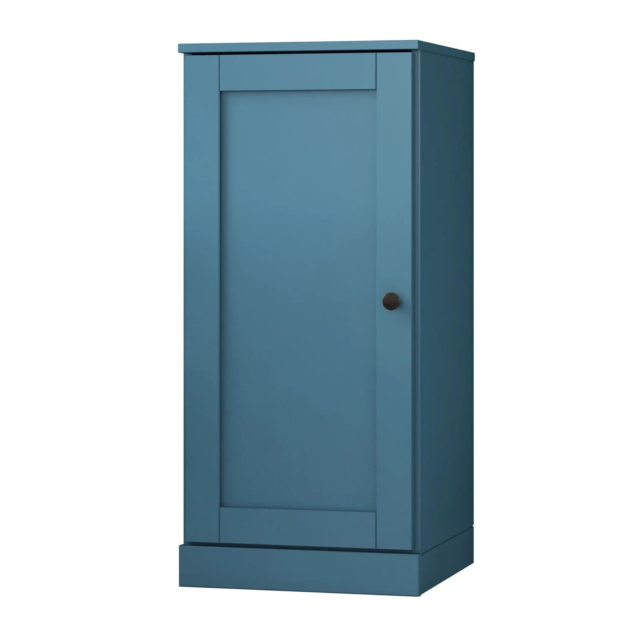 36" Teal Blue Solid Wood Adjustable Three Tier Library Bookcase with One Door Homeroots Office