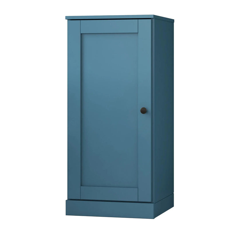36" Teal Blue Solid Wood Adjustable Three Tier Library Bookcase with One Door Homeroots Office
