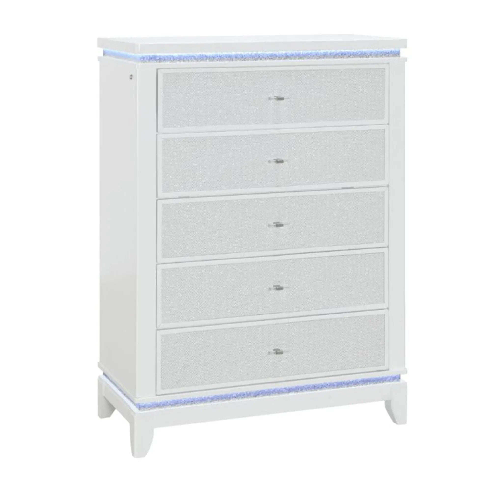 36" White Faux Crystal Glitter Wood Lighted Five Drawer Dresser Homeroots Bed & Bath