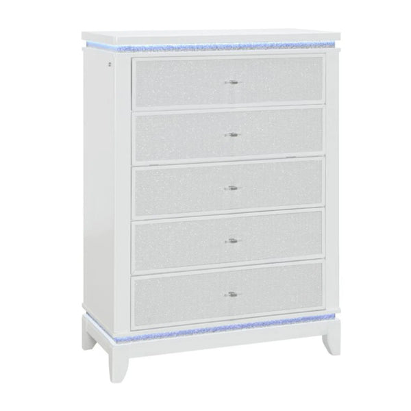 36" White Faux Crystal Glitter Wood Lighted Five Drawer Dresser Homeroots Bed & Bath