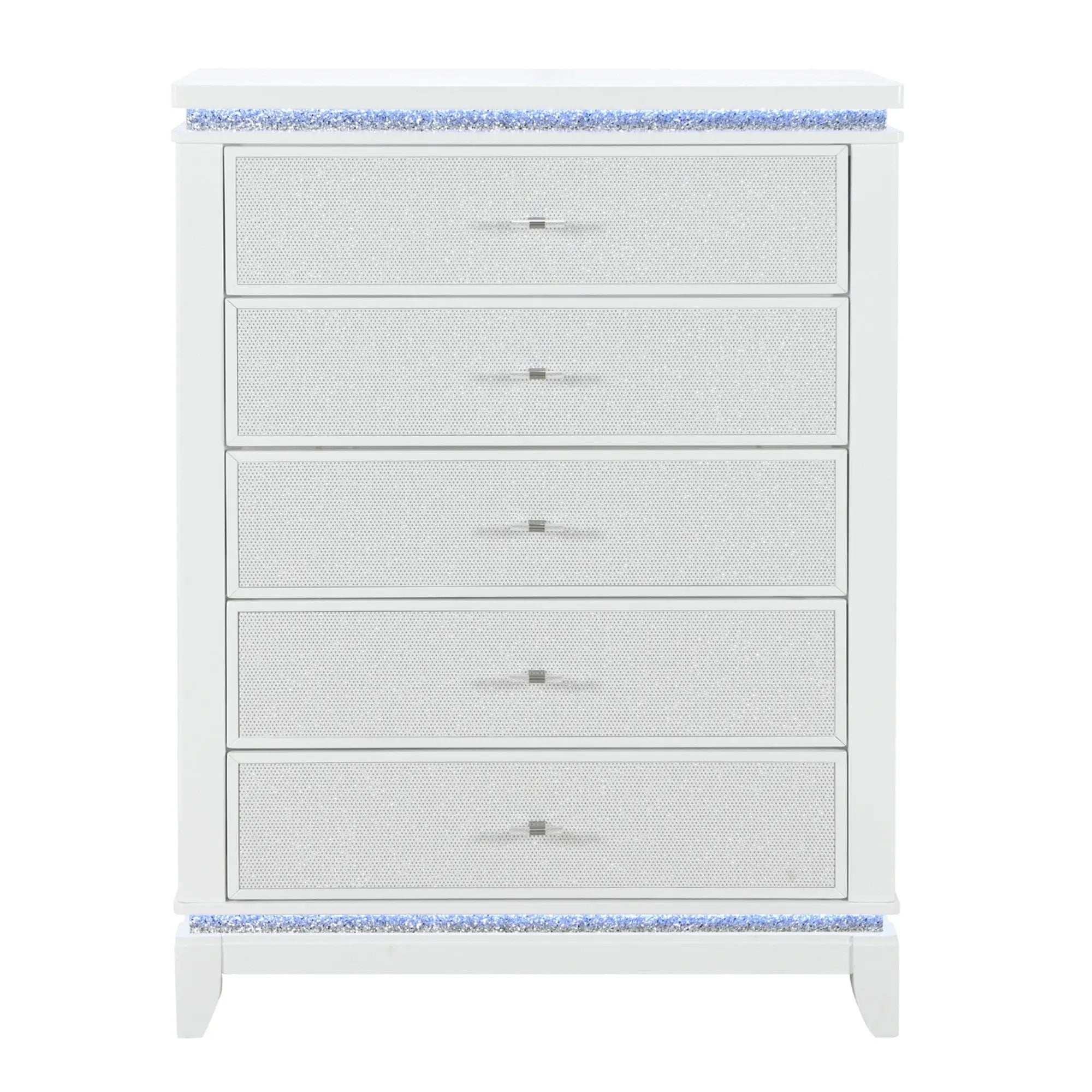 36" White Faux Crystal Glitter Wood Lighted Five Drawer Dresser Homeroots Bed & Bath