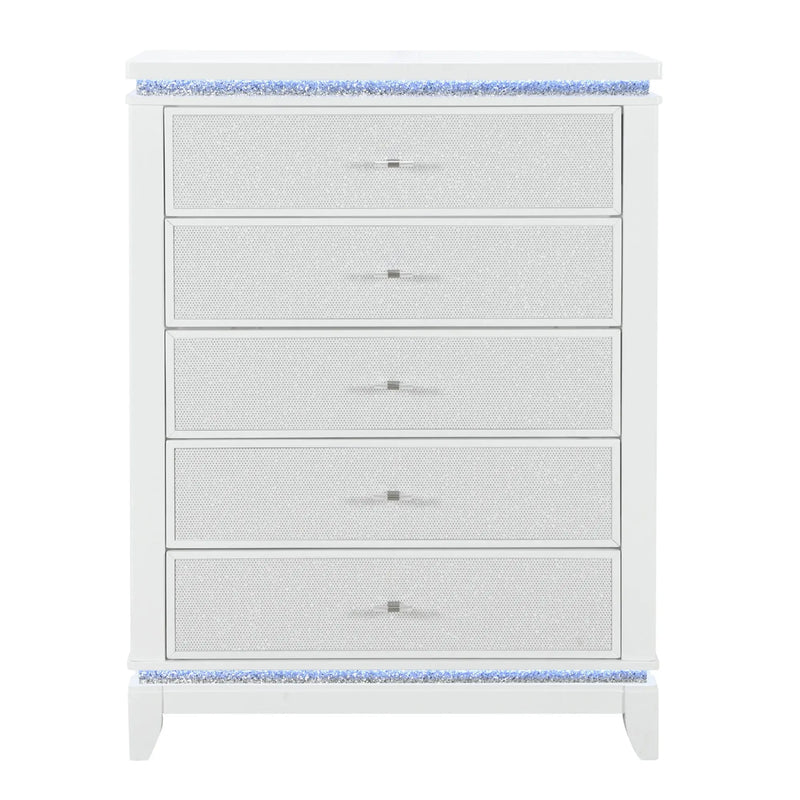 36" White Faux Crystal Glitter Wood Lighted Five Drawer Dresser Homeroots Bed & Bath