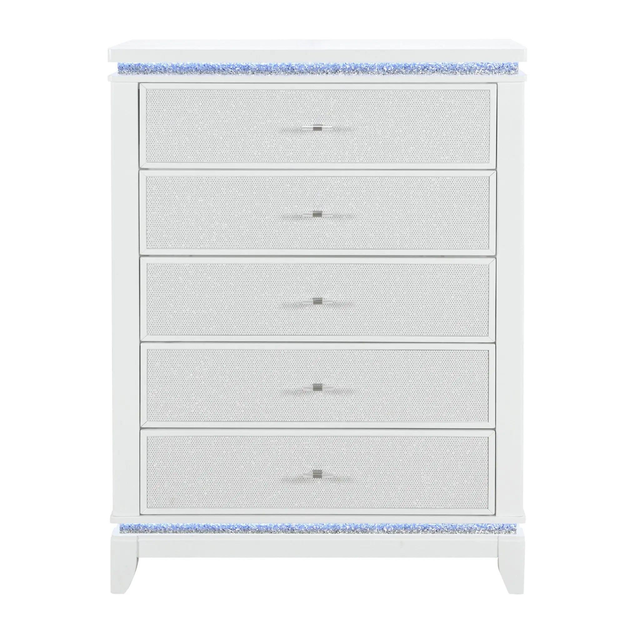 36" White Faux Crystal Glitter Wood Lighted Five Drawer Dresser Homeroots Bed & Bath