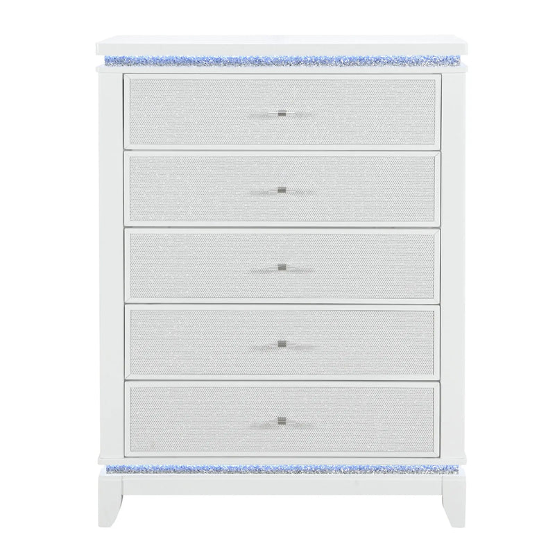 36" White Faux Crystal Glitter Wood Lighted Five Drawer Dresser Homeroots Bed & Bath