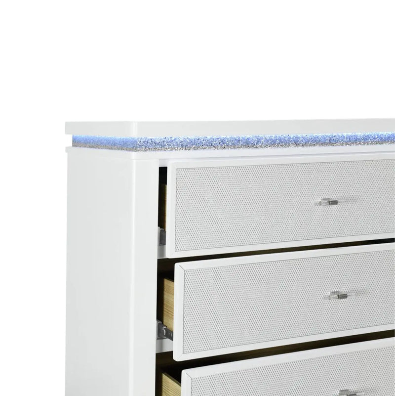 36" White Faux Crystal Glitter Wood Lighted Five Drawer Dresser Homeroots Bed & Bath