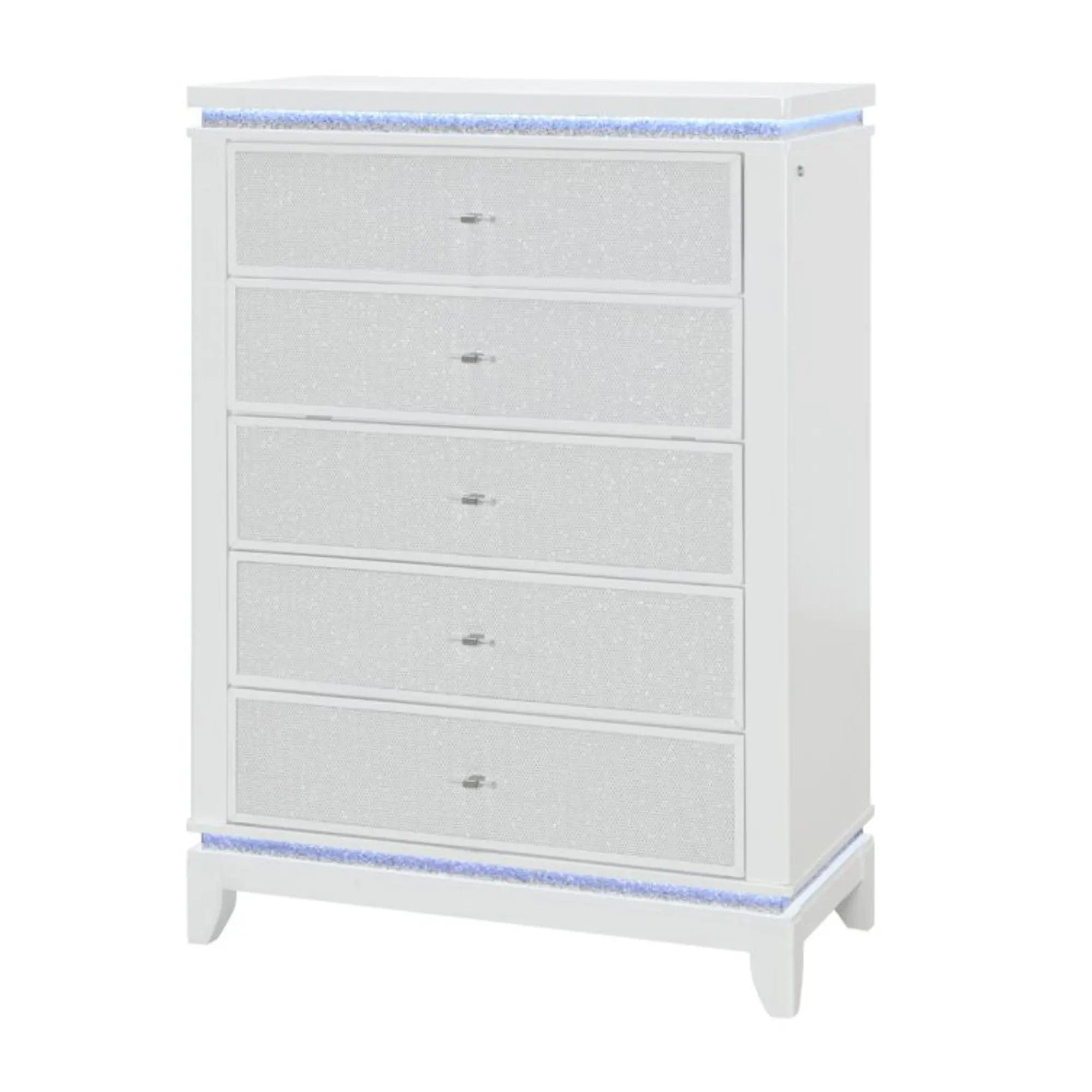 36" White Faux Crystal Glitter Wood Lighted Five Drawer Dresser Homeroots Bed & Bath