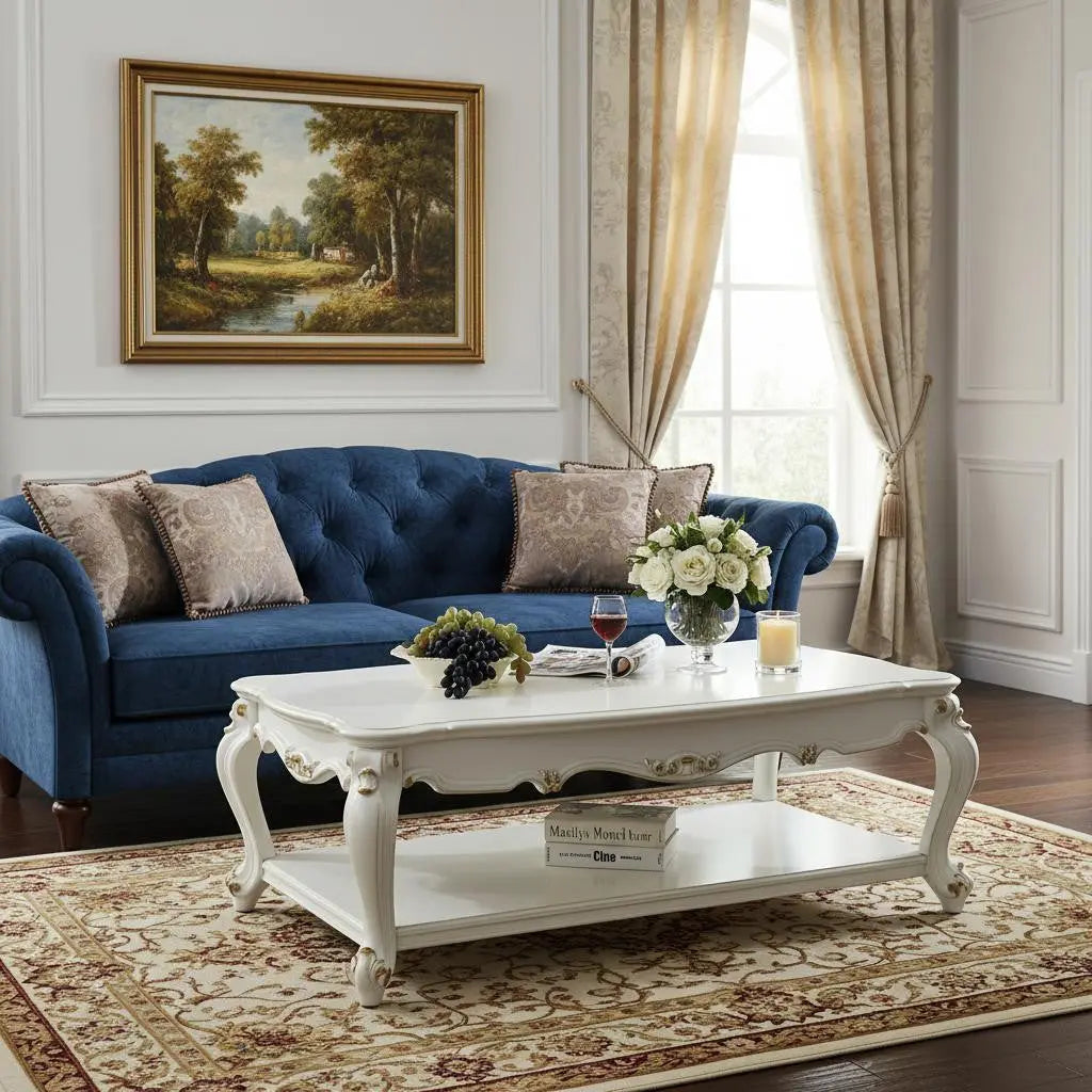 36" White Resin And Wood Coffee Table With Shelf - GreatEagleInc