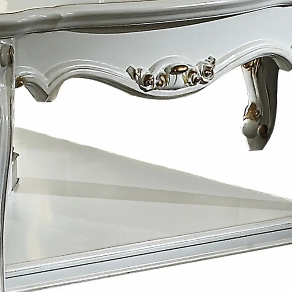 36" White Resin And Wood Coffee Table With Shelf - GreatEagleInc