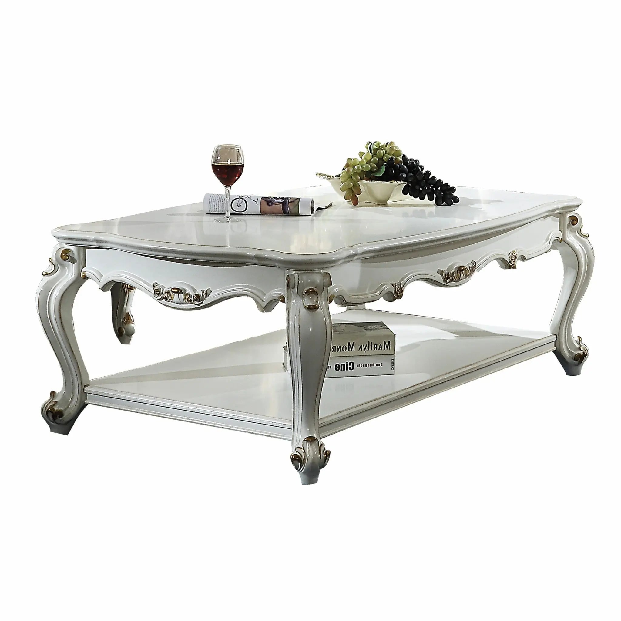36" White Resin And Wood Coffee Table With Shelf - GreatEagleInc