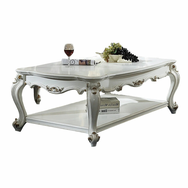 36" White Resin And Wood Coffee Table With Shelf - GreatEagleInc