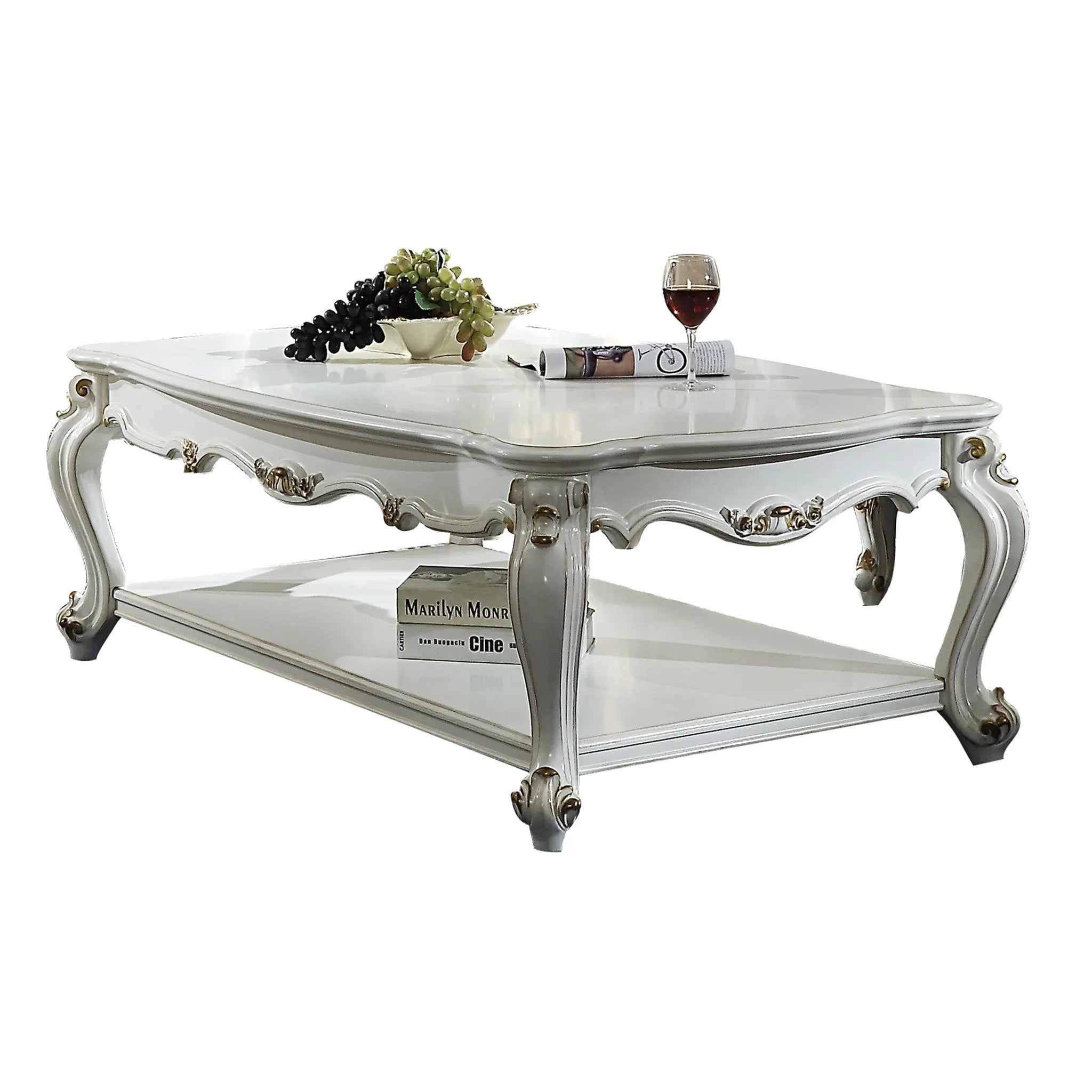36" White Resin And Wood Coffee Table With Shelf - GreatEagleInc