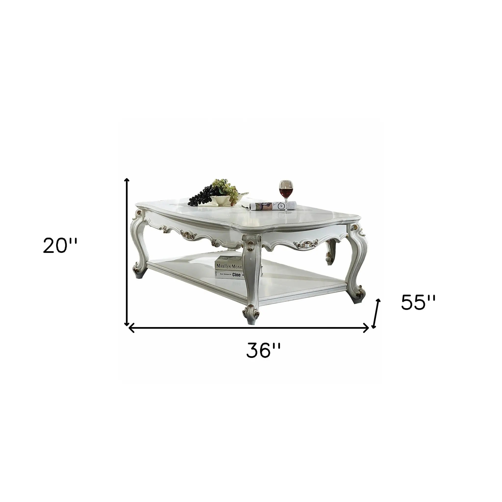 36" White Resin And Wood Coffee Table With Shelf - GreatEagleInc