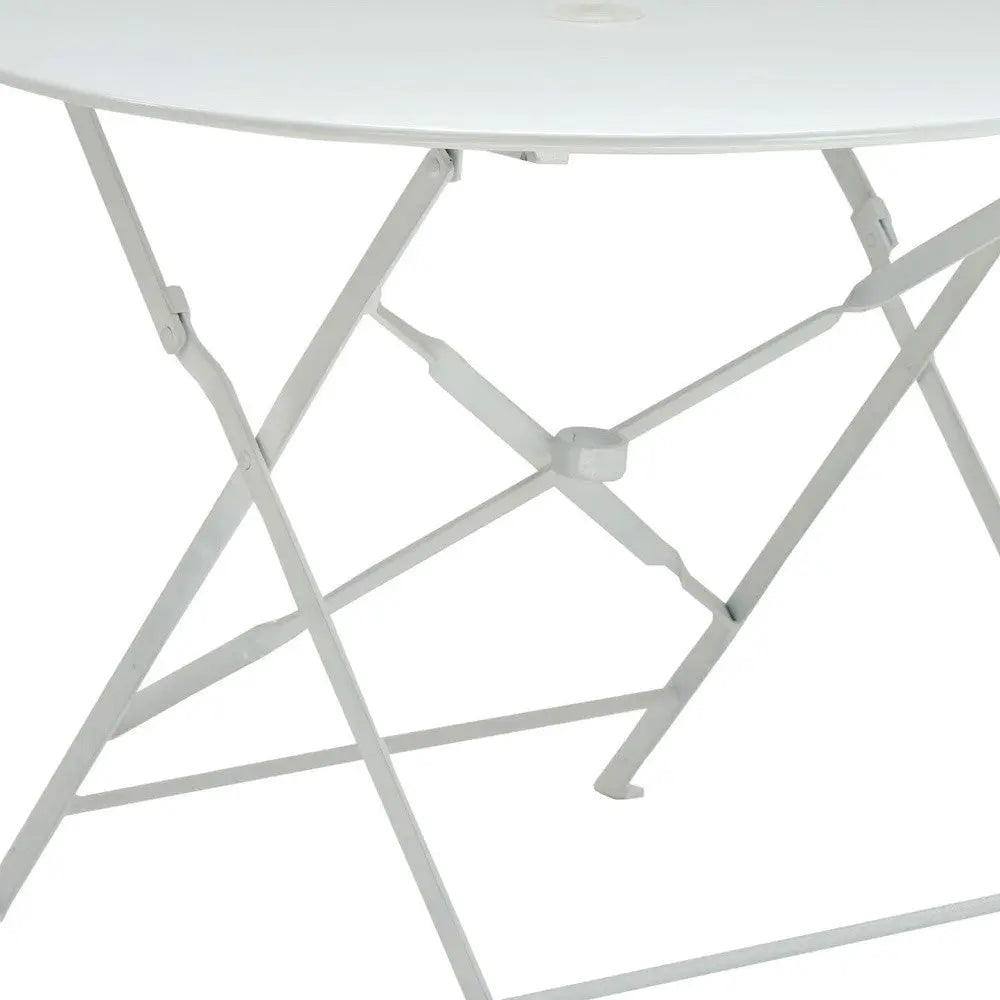 36" White Rounded Aluminum Folding Outdoor Dining Table with Umbrella Hole Homeroots Outdoor
