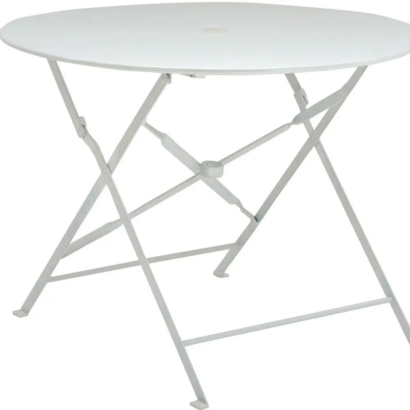 36" White Rounded Aluminum Folding Outdoor Dining Table with Umbrella Hole Homeroots Outdoor